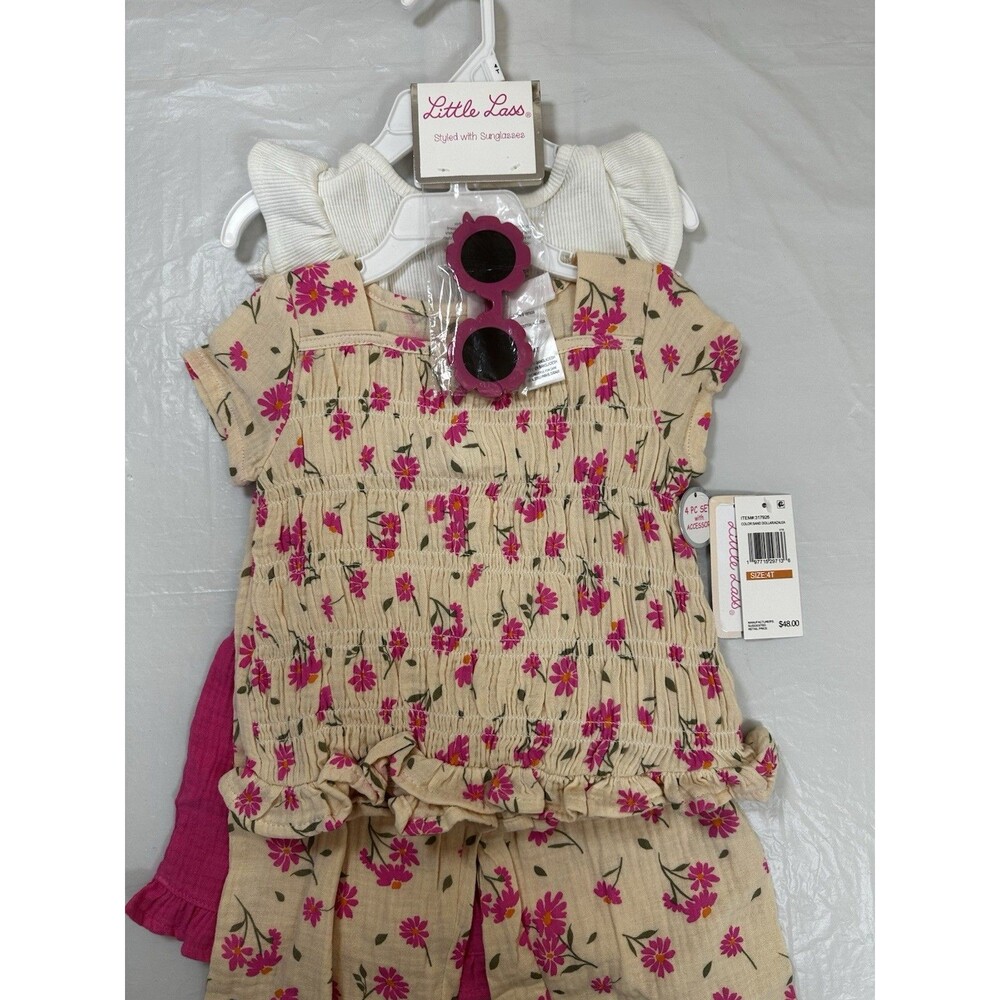 Little Lass Girl 4Pc Set With Sunglasses  100% Cotton - Picture 3 of 5